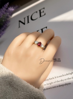 Dreamer家925银镶嵌贝母石榴石透辉石紫水晶戒指开口可调节