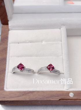Dreamer饰品S925银镶嵌天然石榴石戒指开口可调节求婚戒指