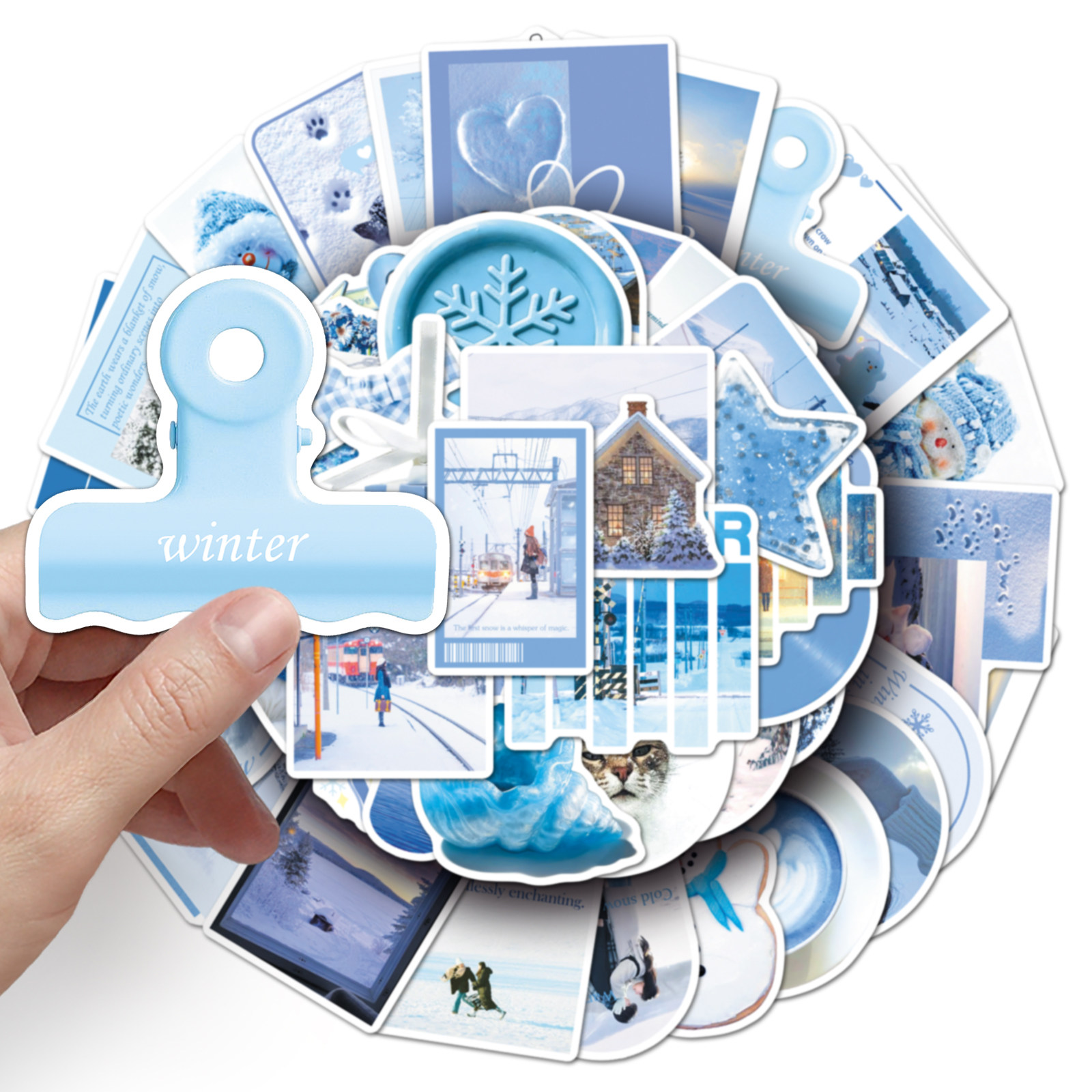 100张冬日蓝调絮语创意卡通高颜值个性贴纸手机壳墙面头盔diy贴纸,淘宝优惠券,粉丝福利购,淘宝优惠卷