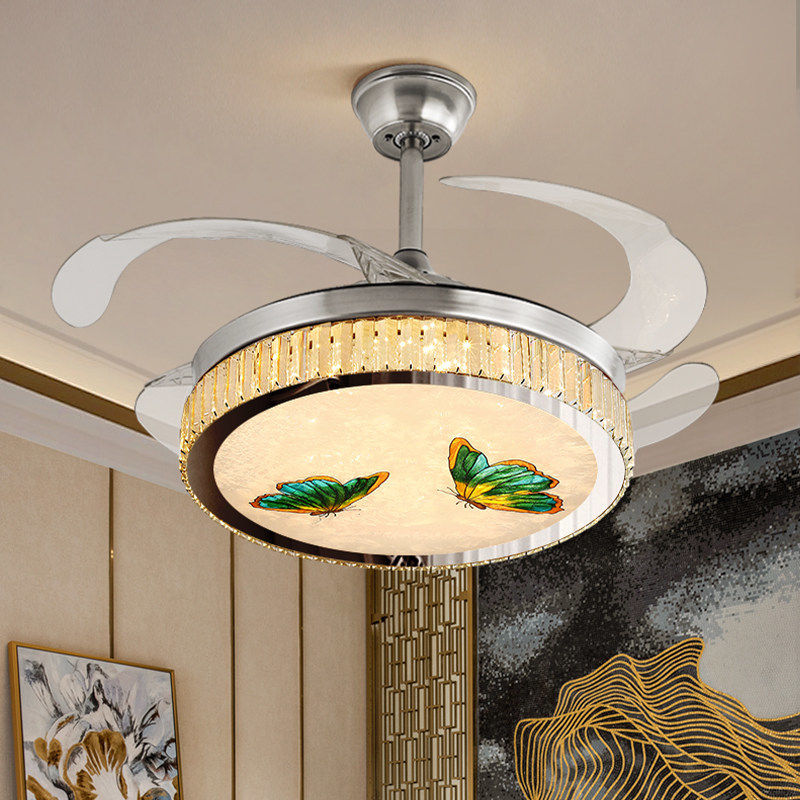 新中式珐琅彩水晶隐形风扇灯客厅吊扇灯卧室餐厅灯轻奢现代茶室灯,淘宝优惠券,粉丝福利购,淘宝优惠卷