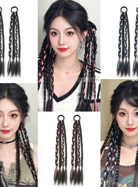 假发辫子挑染马尾麻花辫拳击辫甜酷辣妹风编发侧边发四股仿真小辫