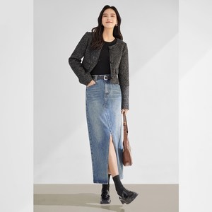 对白DUIBAI气质轻奢短款毛呢外套女2023年冬季新款高级感羊毛大衣