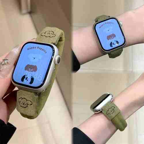 适用applewatch10表带S9苹果手表iwatch8新款S1042/46mm卡通皮筋女新款S7弹力SE腕带秋冬可爱华强北ultra腕带 - 图3