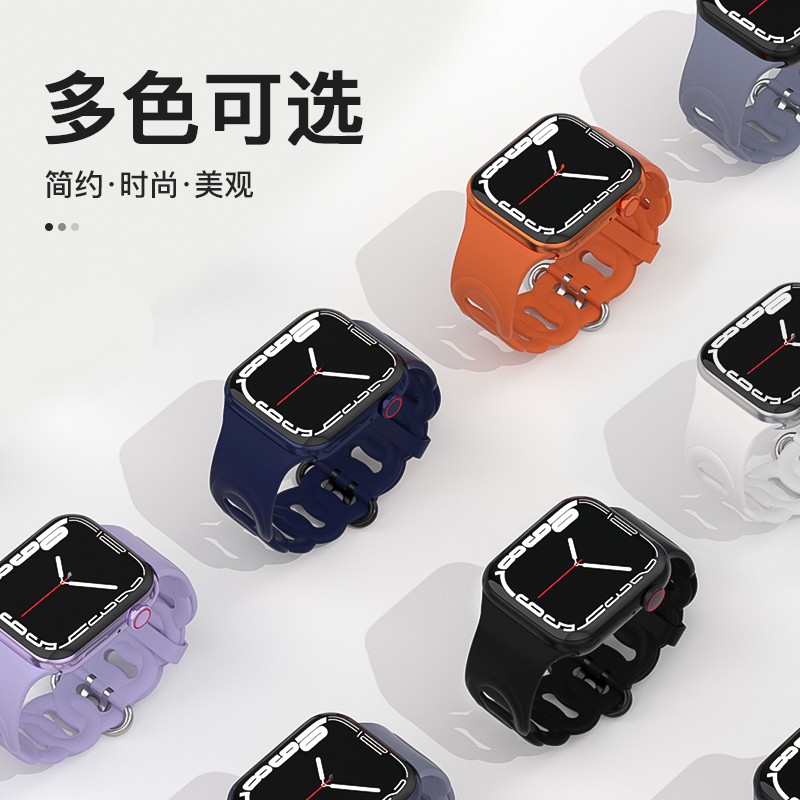 适用苹果手表表带女款applewatch S9ultra2硅胶iwatch8/7/6/se2/5/4防水透气游泳运动38/40/41/42/44/45/49mm