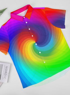 男士彩色印花短袖衬衫