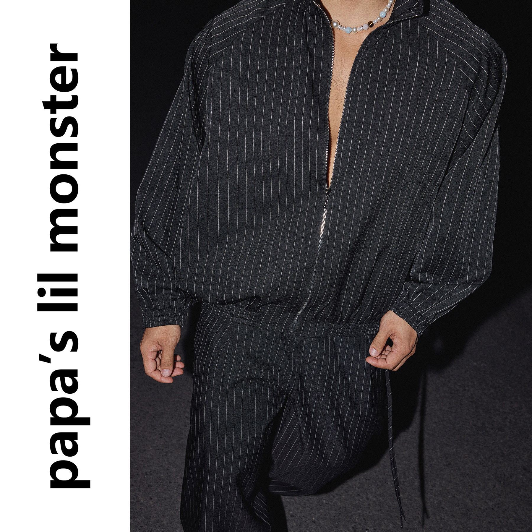 PAPASLILMONSTER【条纹city】美式条纹拉链卫衣慵懒休闲裤套装,淘宝优惠券,粉丝福利购,淘宝优惠卷