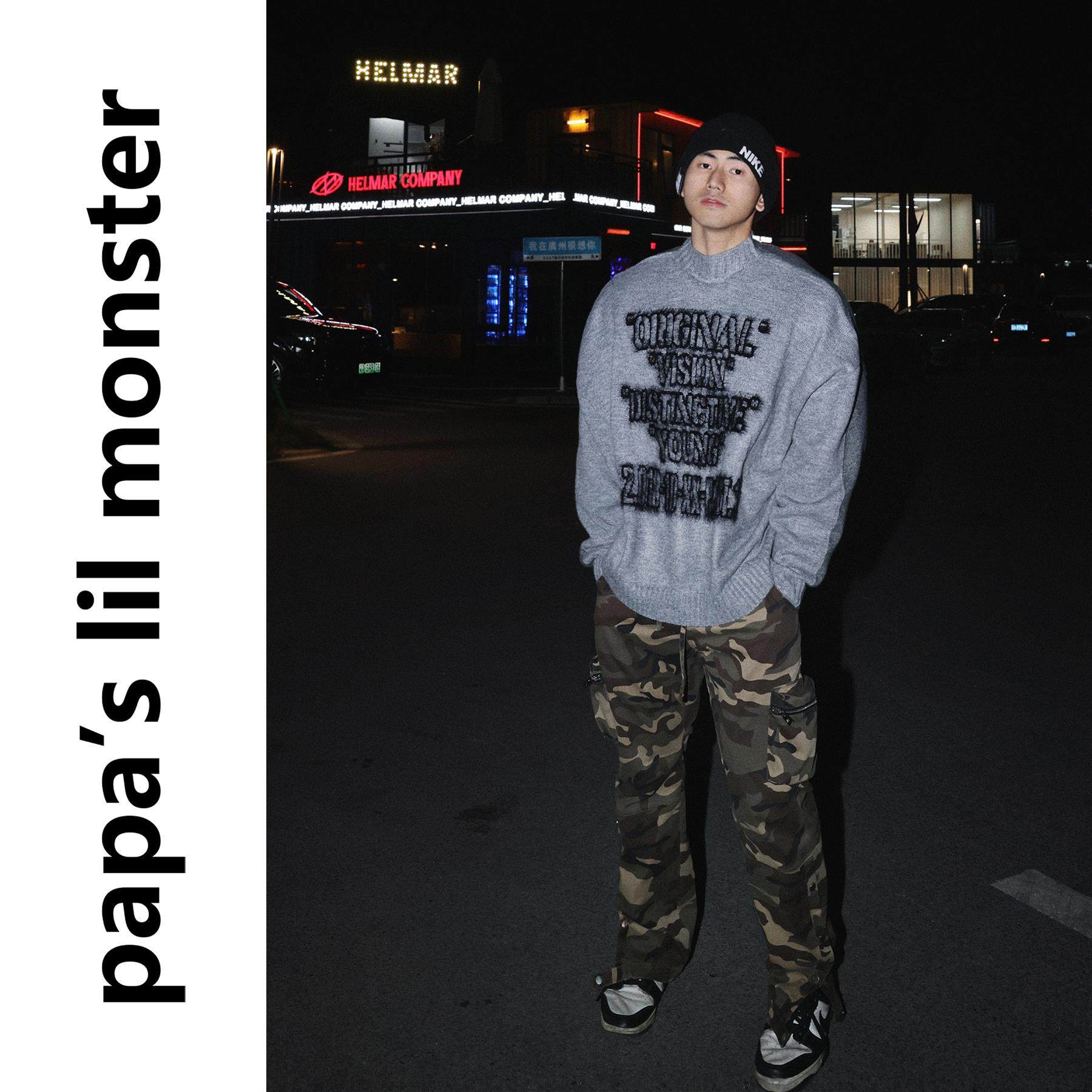 PAPASLILMONSTER美式街头半高领撞色毛衣男字母LOGO提花针织衫女,淘宝优惠券,粉丝福利购,淘宝优惠卷