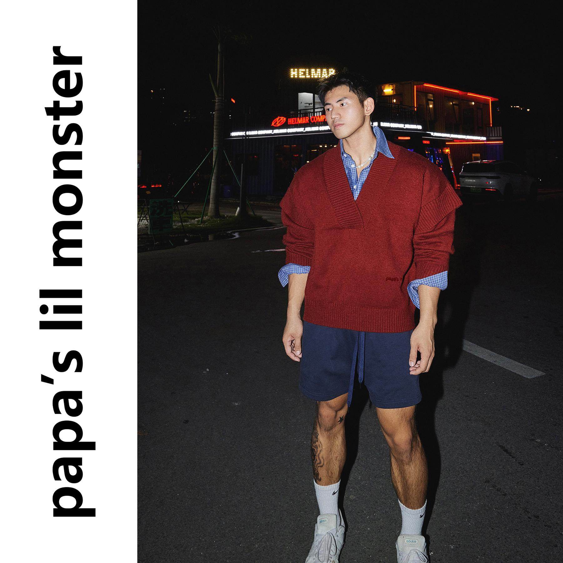 PAPASLILMONSTER【原创】套头深V领针织衫男 秋冬海妖风简约上衣,淘宝优惠券,粉丝福利购,淘宝优惠卷