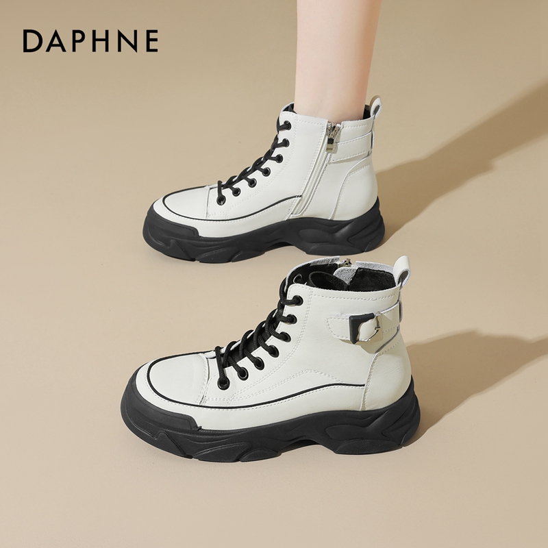 达芙妮Daphne~工装靴女高帮新款秋季真皮马丁靴厚底休闲中筒短靴 - 图0