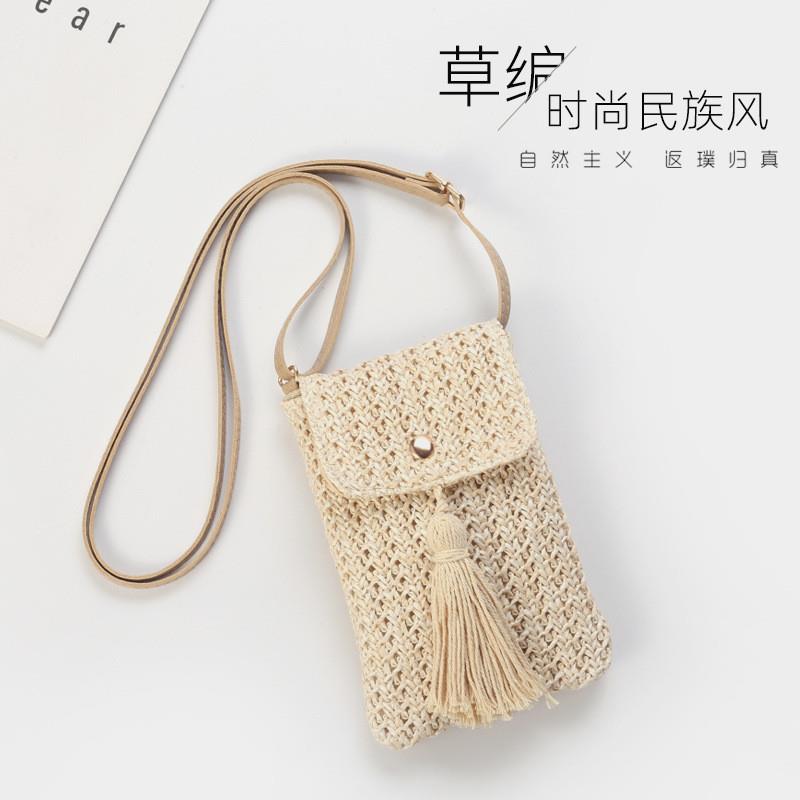 Women Straw Beach Bag Holiday Mobile Phone Shouder Bag Summe - 图1