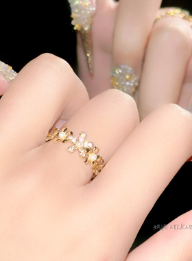 奶泥MILKMUD/金色锆石戒指珍珠人鱼皇冠花朵排锆轻奢精致超闪小众