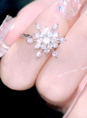 会转的雪花网红同款戒指时尚女