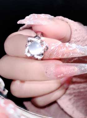 戒指猫眼石女新款转转戒指镶钻