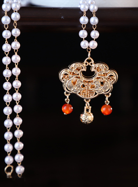 汉服璎珞平安锁铃铛吊坠项链新中式古风明制压襟国风马面裙配饰品