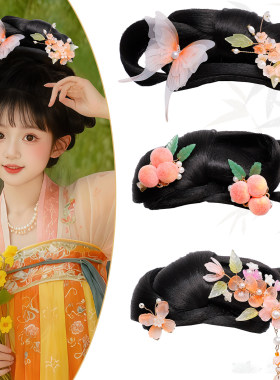 儿童汉服发髻假发蝴蝶花发饰
