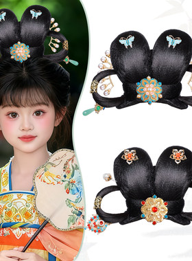 古风汉服女童发髻发冠假发套装