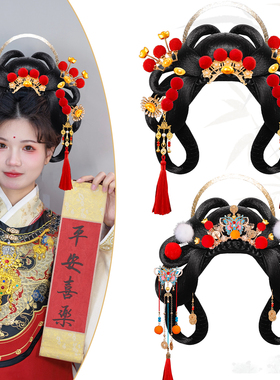 古风汉服新年小财神假发头饰套装