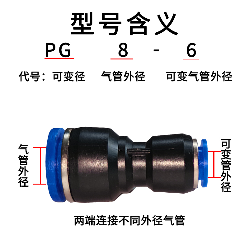 气管快速接头气动快插高压软管变径二通接头PG6/8/10/12/16-4/6/8 - 图0