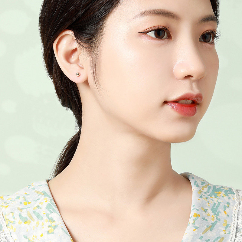 梦金园纯银耳钉小巧耳环养耳棒睡觉免摘简约百搭圆豆球形耳饰礼物,淘宝优惠券,粉丝福利购,淘宝优惠卷