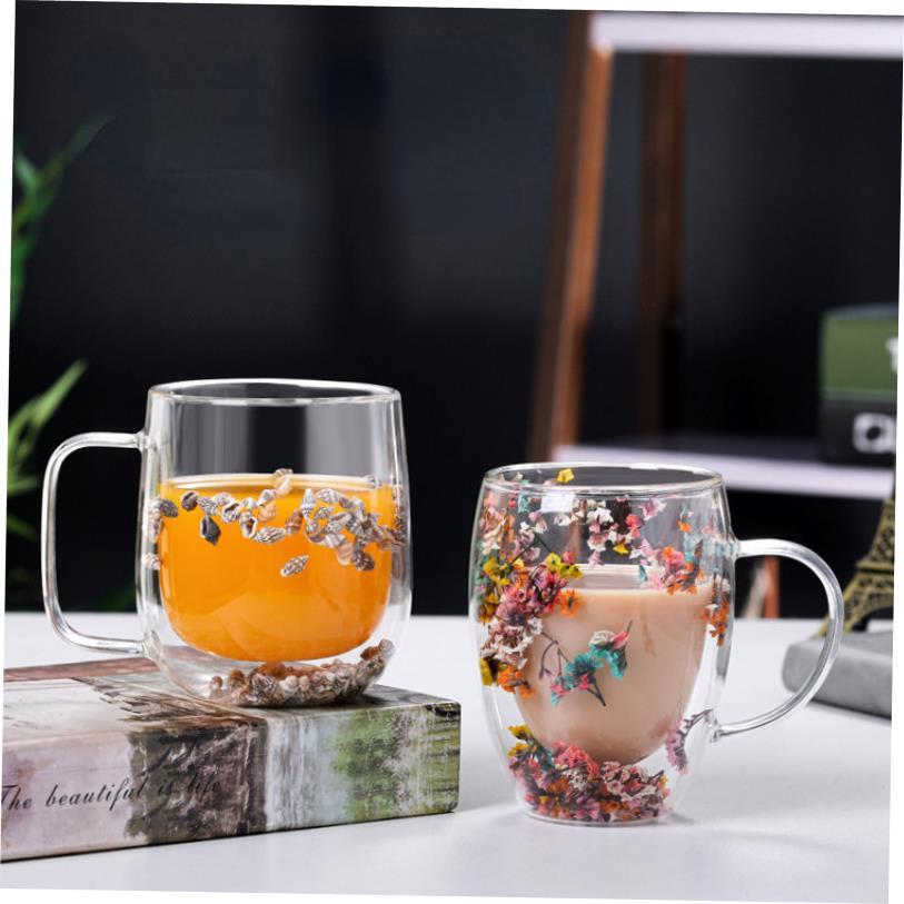 Creative Double Wall Glass Cup Real Flower Conch Flash Fille - 图2