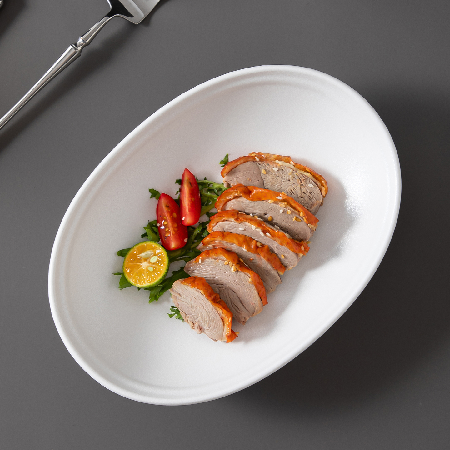 陶瓷釉下彩西餐盘牛排餐盘高级感简约餐厅酒店餐具深盘子椭圆盘子 - 图0