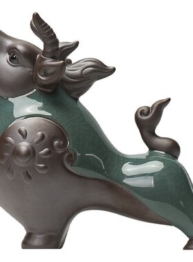 速发中国风摆件陶华摆客招财十二生肖牛摆件酒柜件厅摆件高级豪瓷