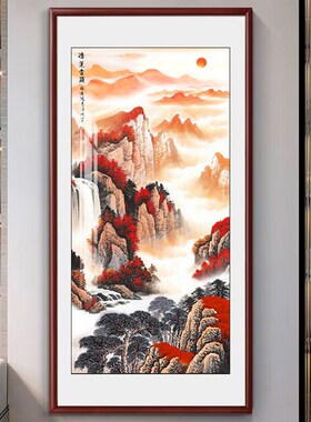 速发新中式玄关装饰画入户走财客厅挂画鸿运当水国画山头画招廊壁
