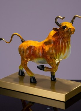 速发黄铜牛摆件孺子牛客厅办公室华尔商牛装饰品牛气冲天街礼开业