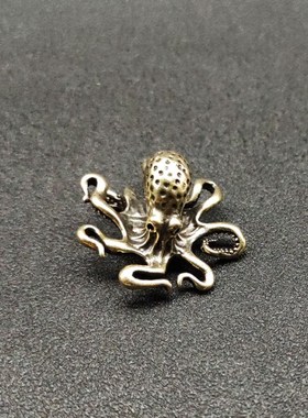 速发手工纯铜大章鱼八方纳铜摆件黄财八爪鱼可养茶宠办小室桌面公
