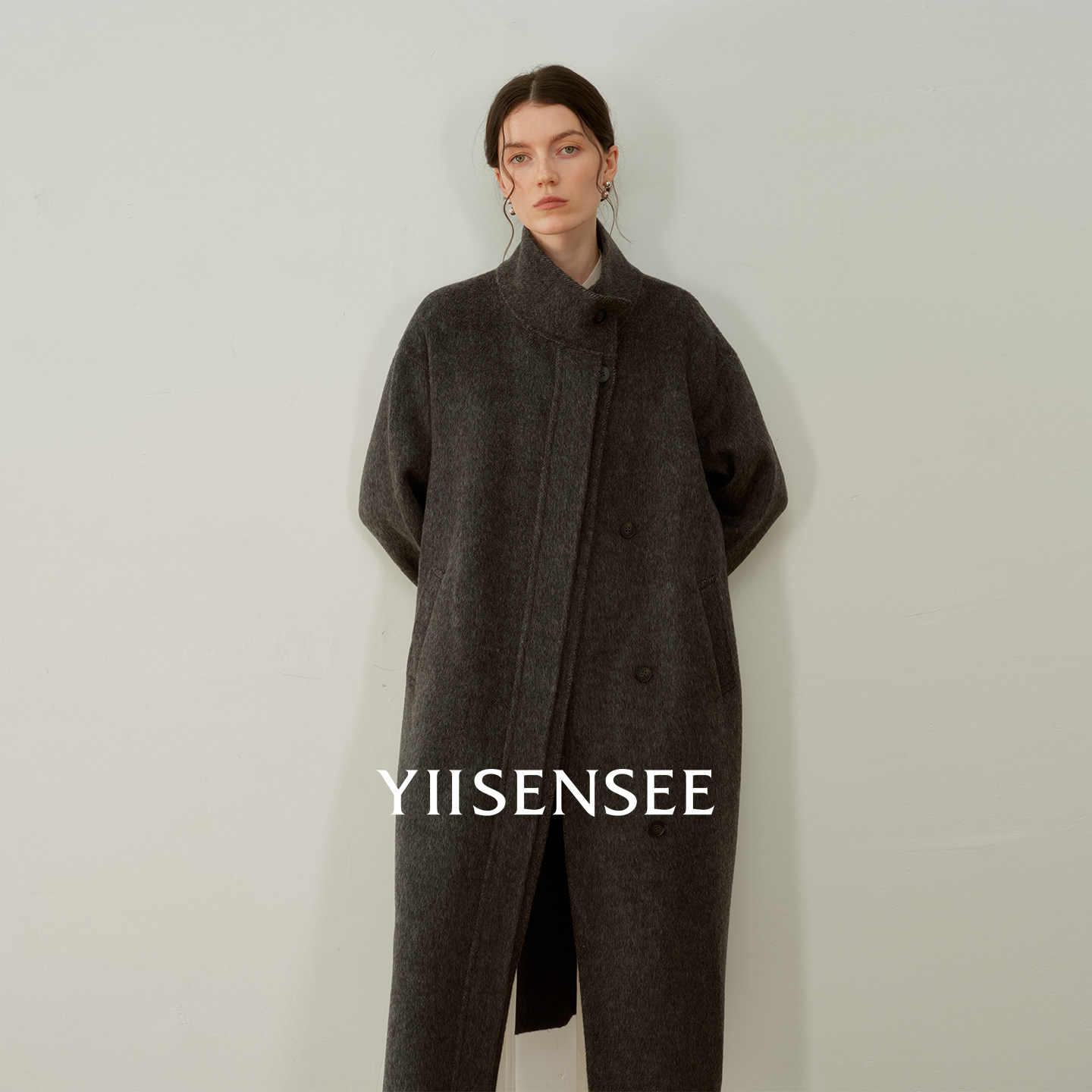 YIISENSEE逸识 高级感气质立领长款大衣羊毛双面呢外套冬季新款女,淘宝优惠券,粉丝福利购,淘宝优惠卷