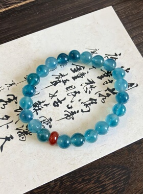 新中式石岩英海蓝手链小众设计叠戴复古百搭气质国风弹力手串饰品