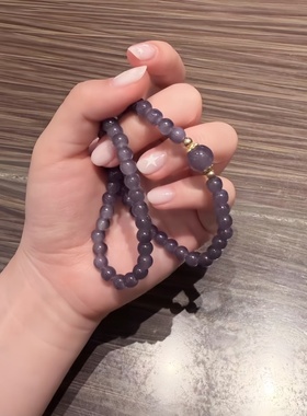 显白烟灰双圈叠戴串珠手串轻奢小众设计ins白月光高级感精致手链