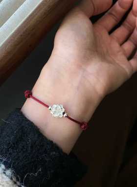 好运莲莲纯手工编织红绳手链简约ins小众设计感古风绳编情侣爆款