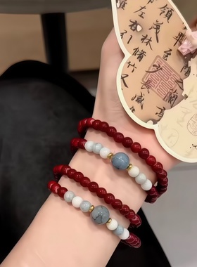新中式双圈红珠手链女高级感双层叠戴手串禅意国风精致手饰送礼物