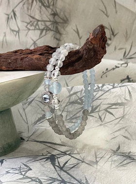 白灰月光海蓝双圈手链女小众设计轻奢简约百搭手串舒缓情绪送闺蜜