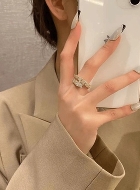 超闪蛇形锆石戒指女款轻奢小众设计高级感开口食指戒个性时尚指环