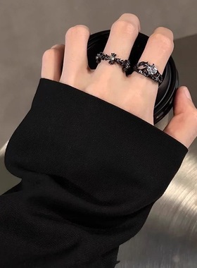 原创暗黑十字架星月锆石戒指男女小众设计高级感简约轻奢开口戒