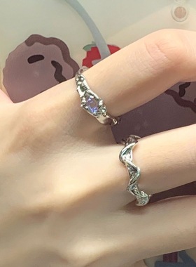小红书同款不规则月光石缠绕戒指女ins小众设计感开口可调节指环