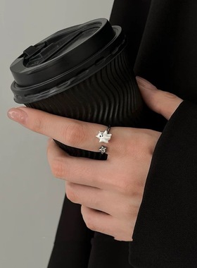 小鬼幽灵星芒开口戒指女可爱卡通小众设计感食指戒独特甜酷风指环