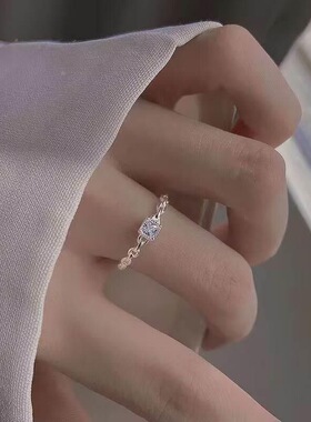 小方钻链条戒指女时尚轻奢锆石指环小众设计感开口可调节食指戒