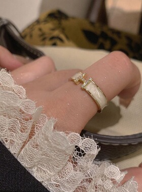 字母H戒指女~珐琅滴油小众高级感开口可调节法式网红指环食指戒