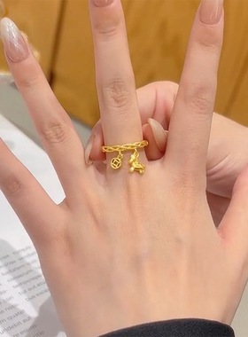 马上有钱金色招财小马钱币开口戒指女马年本命年戒指百搭食指戒