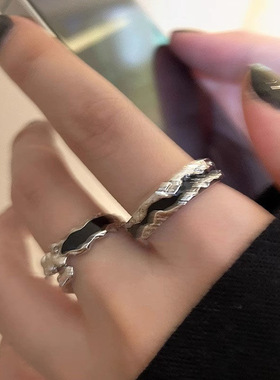 ins网红黑色复古滴釉开口戒指女轻奢小众设计高级感时尚个性情侣