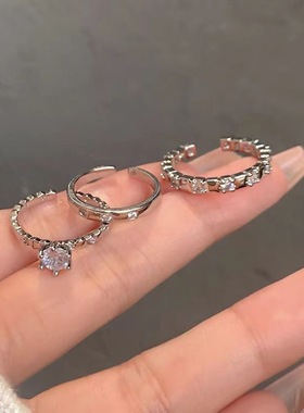 锆石拼接开口可调节戒指女isn小众设计食指戒冷淡风精致指环手饰