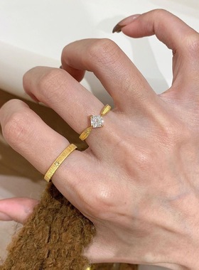 极简拉丝高级感公主方钻星芒小众设计感戒指vintage中古风指环女