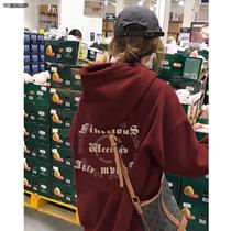 State Tide Dopamine Wine Red Tandem Hat Necropolis Women 2023 Fall Loose Retro-Ancient Exo White Plus Suede Thickened Blouse