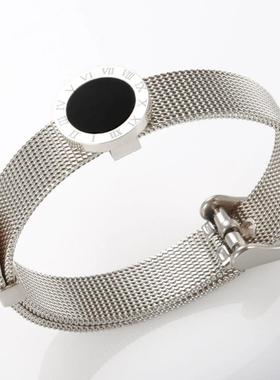 Watchband Adjustable Mesh Bracelets Black Round Roman Numera