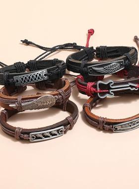 编织手錬多层男女式情侣机车覆古真皮手环朋克Bracelet leather