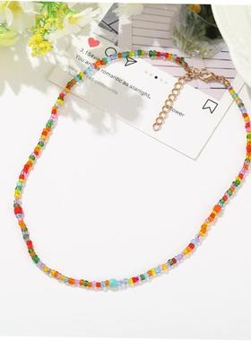 Short neck chain Hand Beaded colorful rice Bead Necklace