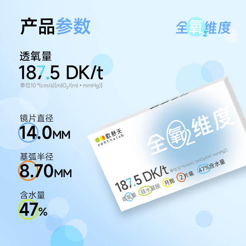 欧舒天ophthalab全氧维度硅水凝胶透明近视隐形眼镜月抛2/4片装